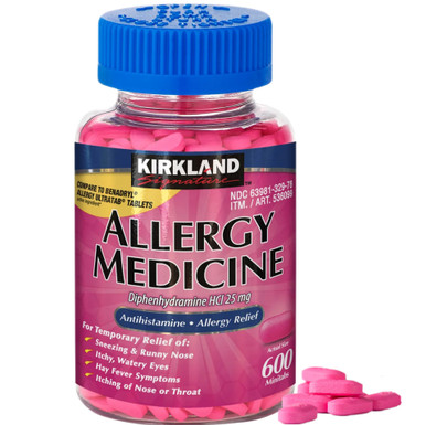 Kirkland Signature Allergikermedizin, Diphenhydramin HCl 25mg, Antihistaminikum zur Allergielinderung, 600 Minitabs