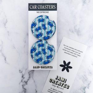 Jami Creates – Nautical Streifen Maryland blaue Krabben Auto Untersetzer