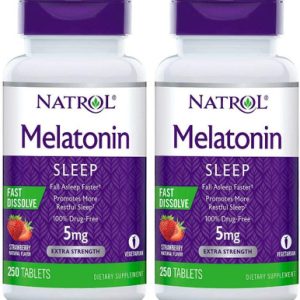 Natrol Melatonin schnell lösen 5mg Erdbeergeschmack, 250 Tabletten (Packung mit 2)