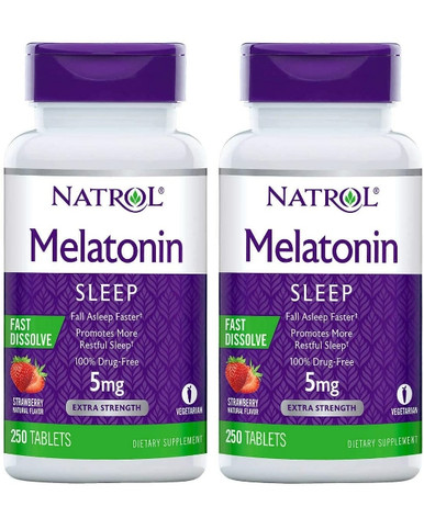 Natrol Melatonin schnell lösen 5mg Erdbeergeschmack, 250 Tabletten (Packung mit 2)
