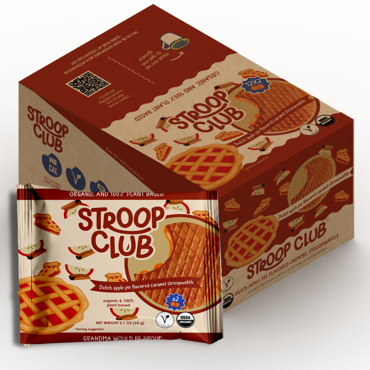 Stroop Club Apfelkuchen Karamell Pflanzlich und Organisch Stroopwafels Box – 12 Packungen x 2-Packung-Etui