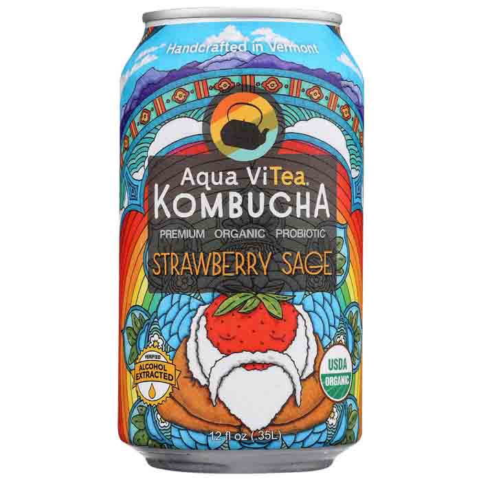 Aqua Vitea – Kombucha Erdbeersalbei, 12oz – Packung mit 12 Stück