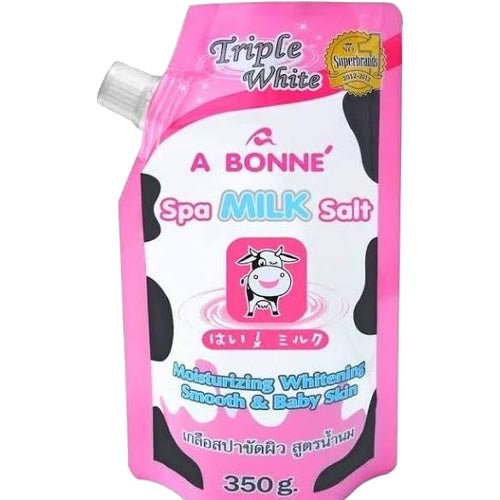 A Bonne – Triple Weiß Spa Milch Salz Scrub Soap – Feuchtigkeitsspendende glatte und Babyhaut – 350 G – Seife