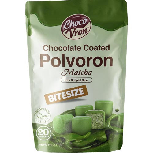ChocoVron – Schokolade überzogen – Polvoron – Matcha mit Crisped Reis – BiteSize – 20 Stück – 80 G