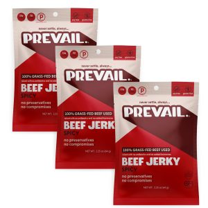 Prevail Jerky würziges Rindfleisch-Jerky, 100% Gras gefüttert – 3 Säcke x 2,25 Unzen