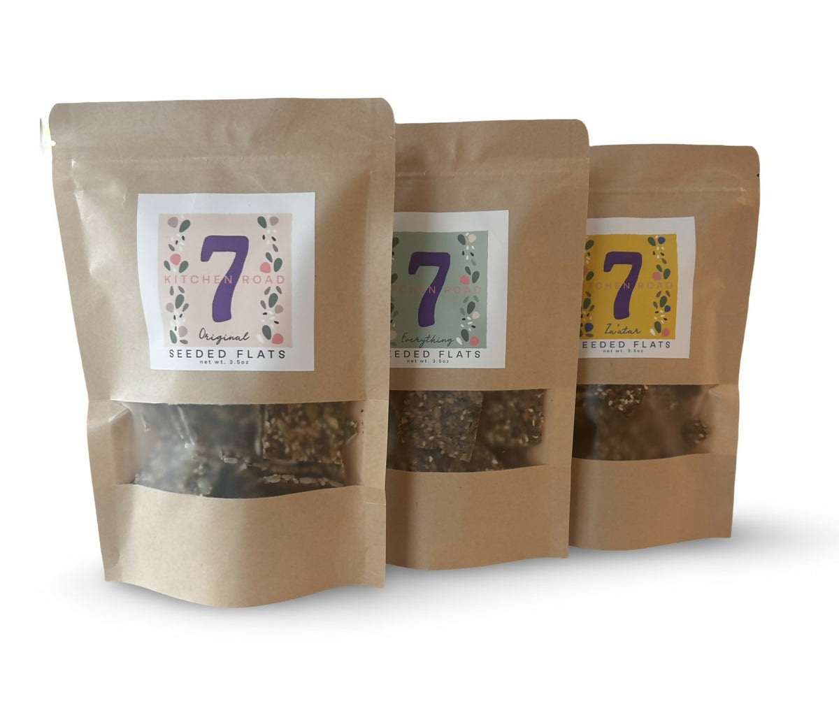 7 Küchen Road Seeded Flats, Sampler 3-Packung (Original, Everything und Za'atar) Cracker – 3 Packungen x 3,5 oz
