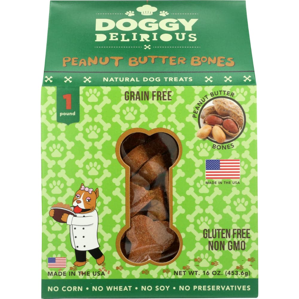 Doggy – Delirious Erdnussbutter Bones Grain Free, 16 Oz