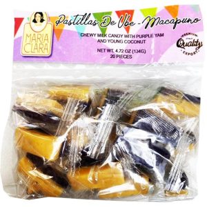 Maria Clara – Pastillas de UBE Macapuno – weich und kaubar Milchbonbons mit lila Yam und junge Kokosnuss – 20 Stück – 133 g