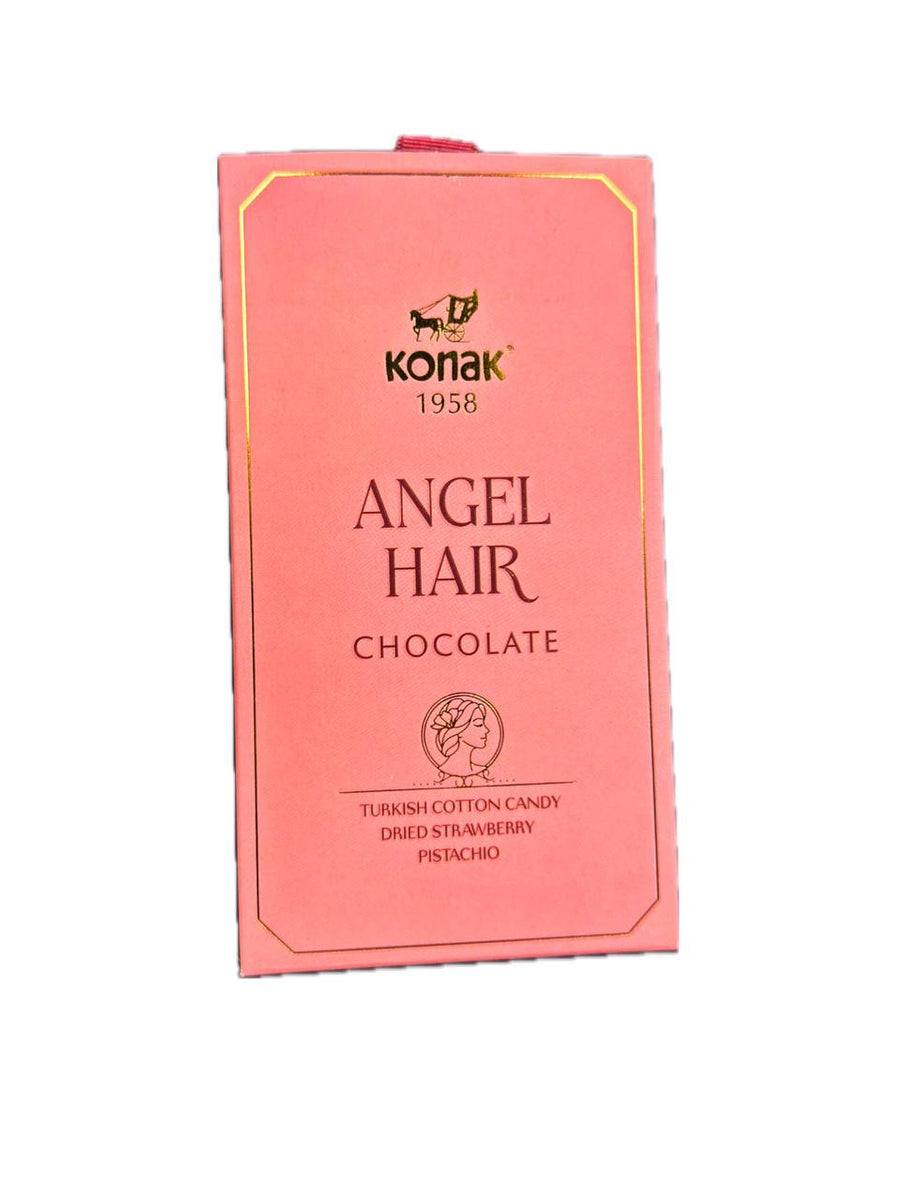 Konak Angel Hair Schokolade – Zuckerwatte mit getrockneter Erdbeere & Pistazienriegel