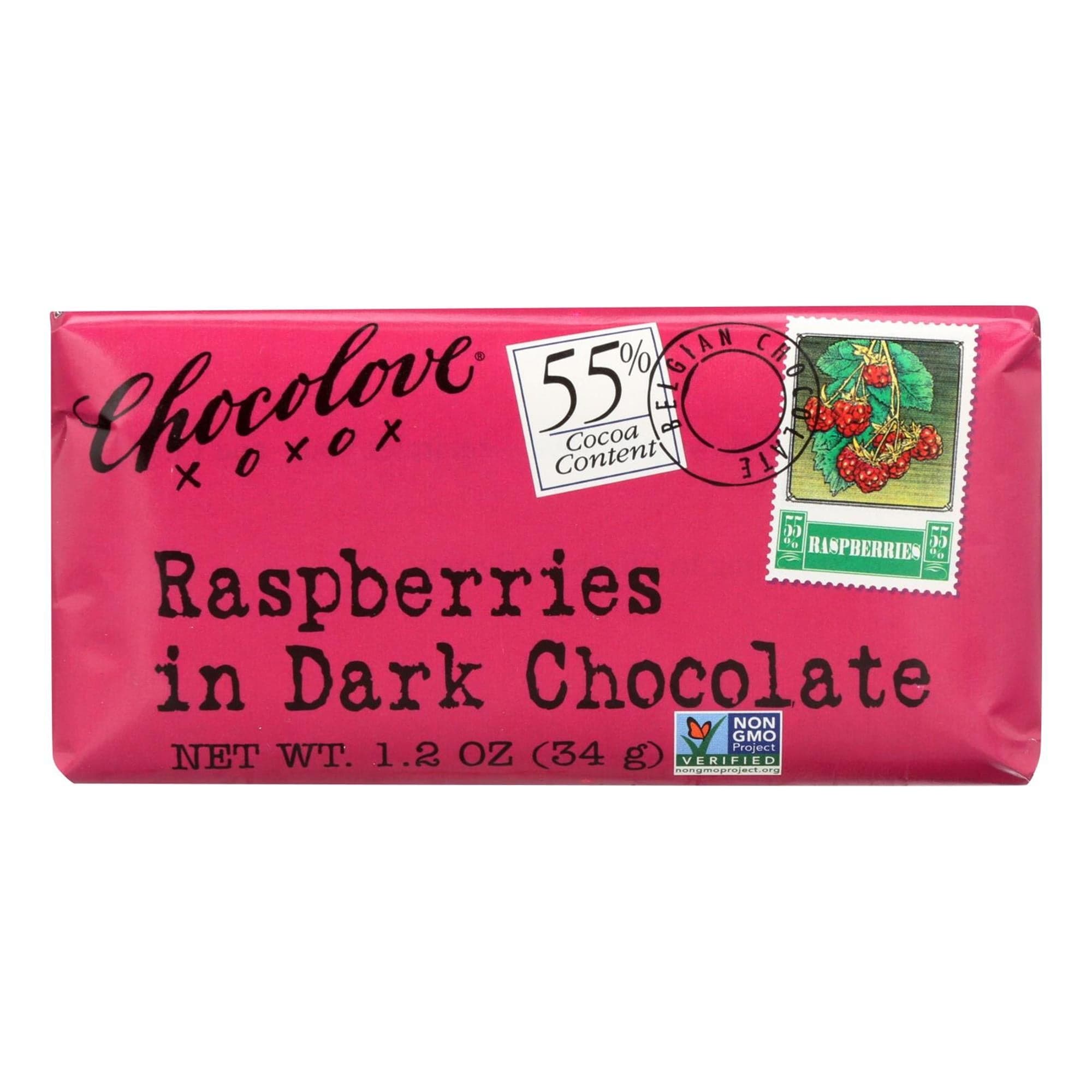 Chocolove Himbeeren in dunkler Schokolade, 1,3 Unzen – Packung mit 12