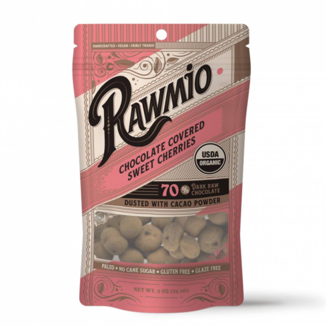 Rawmio Schokolade bedeckte süße Kirschen / Schokolade bedeckte getrocknete Kirschen – 18 Beutel x 2oz