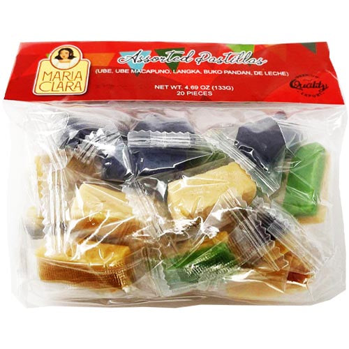 Maria Clara – Verschiedene Pastillas – weich zum Kauen Milch Süßigkeiten – UBE, UBE Macapuno, Langka, Buko Pandan, De Leche – 20 Stück – 133 G
