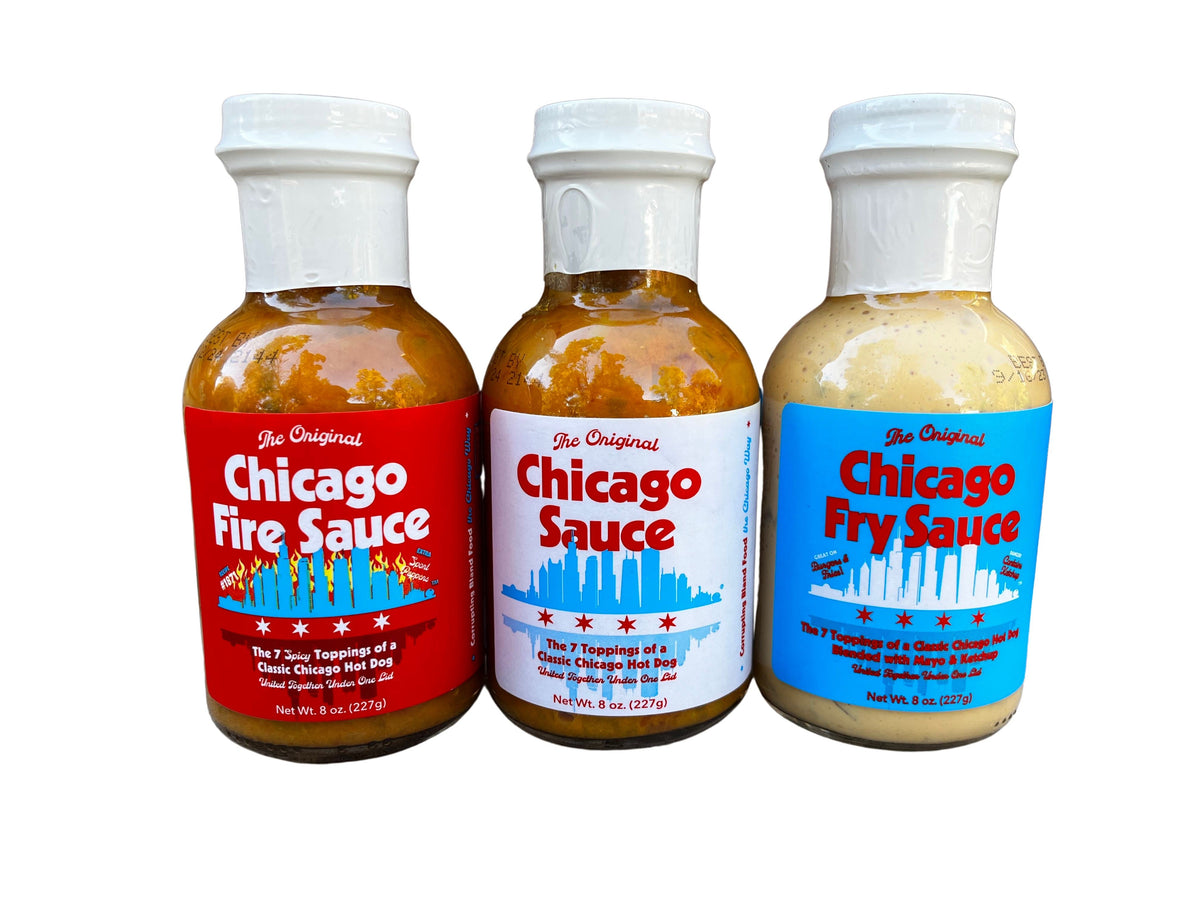 Groß Fork Chicago Sauce, Chicago Fire Sauce und Chicago Fry Sauce Flaschen