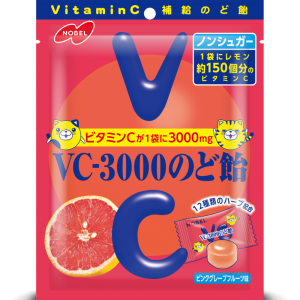 Nobel, VC-3000 Nodoame, rosa Grapefruits Geschmack harte Süßigkeiten, – 90g