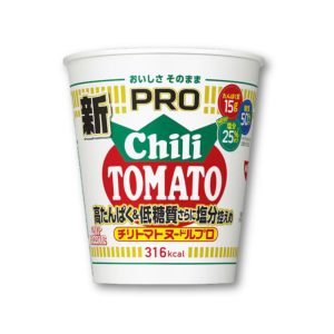 Nissin Cup Nudeln pro – Chilitomate wenig Salz, hohe Proteine und niedrige Kohlenhydrate
