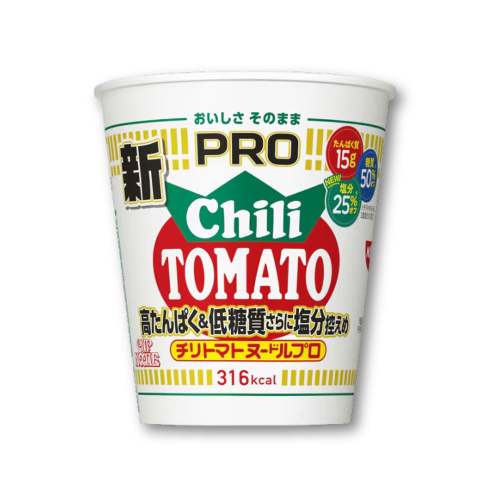 Nissin Cup Noodles PRO – Chili Tomaten salzarm, proteinreich & kohlenhydratarm