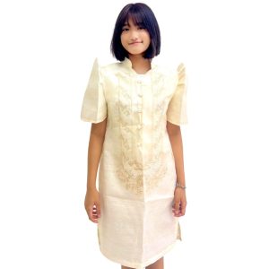 Baro’t Saya Filipiniana Tagalog Special Double Lining with Piping braune Bayong Blätter Design