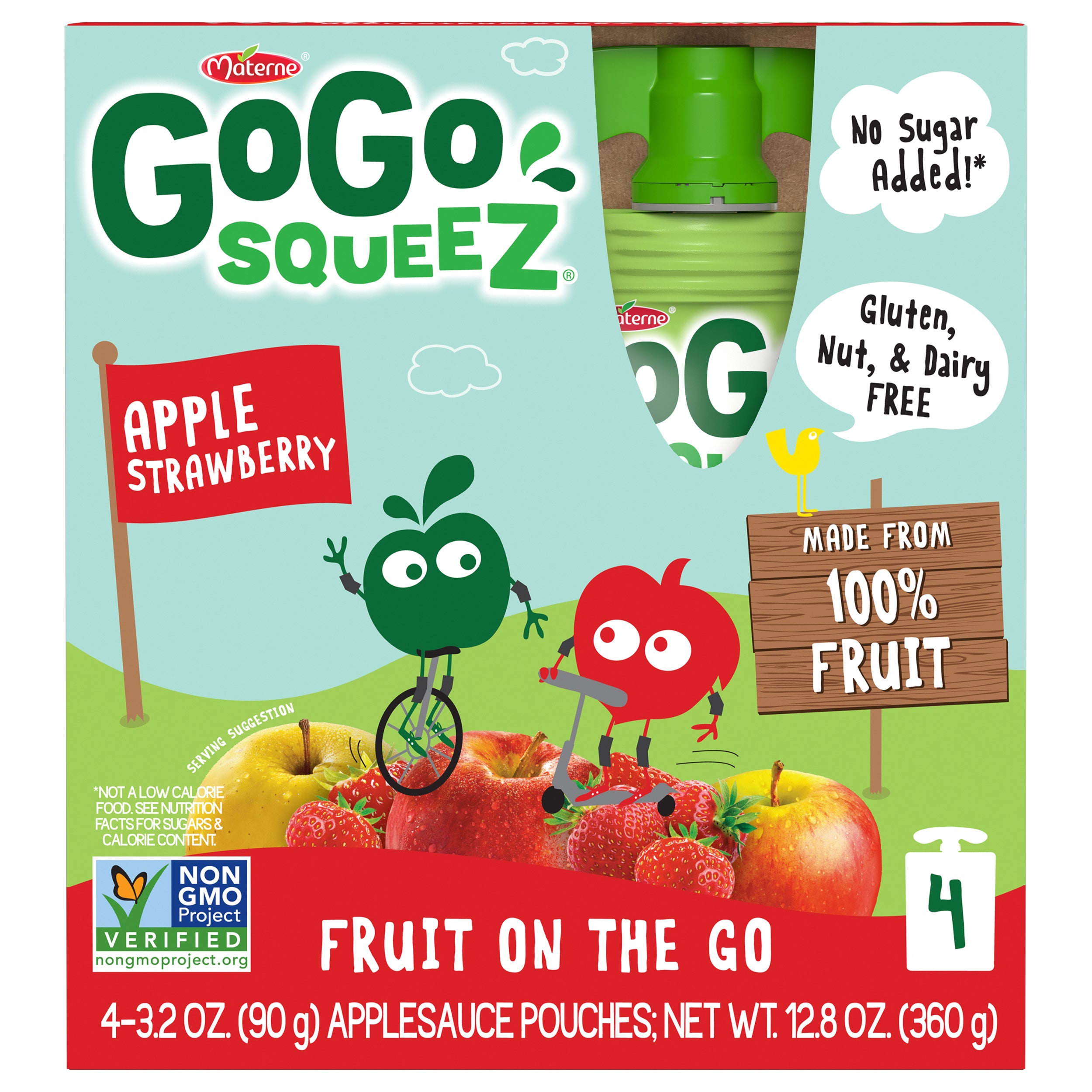 GoGo Squeez Apfelmus, Apfel Erdbeere, 4er Packung, 12.8oz – 12er Packung