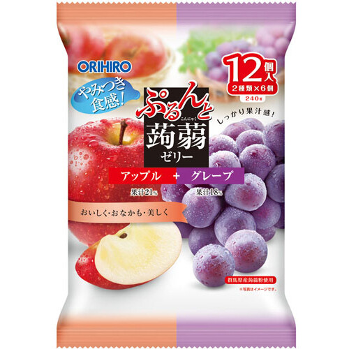Orihiro “Purunto Konnyaku Jelly, Apfel- und Traubenaroma” Konjac Fruits Jelly, 20g x 12 Stück