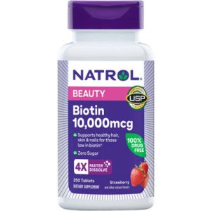 Natrol Biotin 10.000mcg schnell auflösen Tabletten, Erdbeergeschmack, 250 Stück