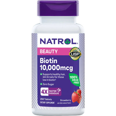 Natrol Biotin 10.000mcg schnell auflösen Tabletten, Erdbeergeschmack, 250 Stück