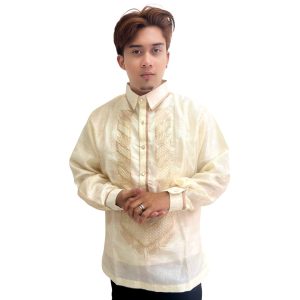 Barong Tagalog Special Double Lining with Piping braune Blätter Design