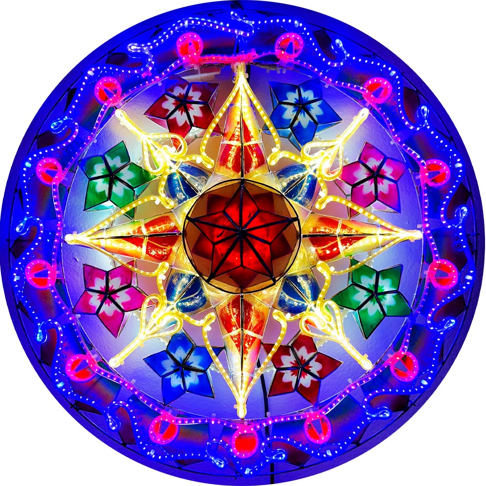 Philippinen Weihnachten Capiz Parol Laterne Stern (Tala) – Rot / Blau / Weiß LED Show – Größe 24