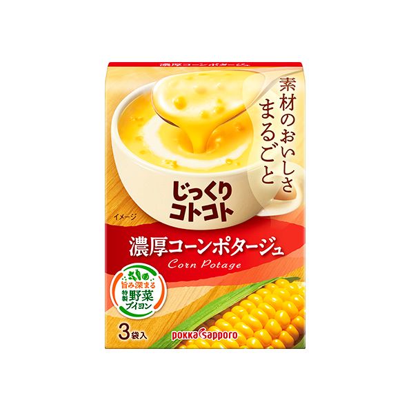 Pokka, Jikkuri Kotokoto, Mais Potage, Instant Soup, 3 Beutel in 1 Schachtel