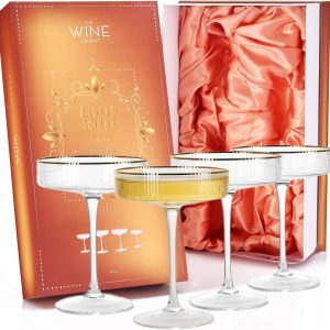 The Wine Savant- Art Deco Gilded Crystal Coupe Glasses, gerippt – eingestellt o