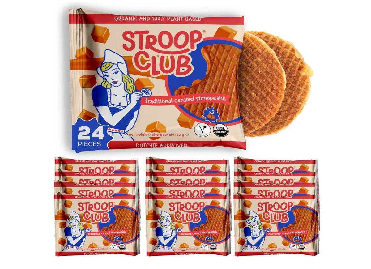 Stroop Club Traditionelle Karamell Pflanzliche und Organische Stroopwafels Box – 12 packs x 2-Packung case
