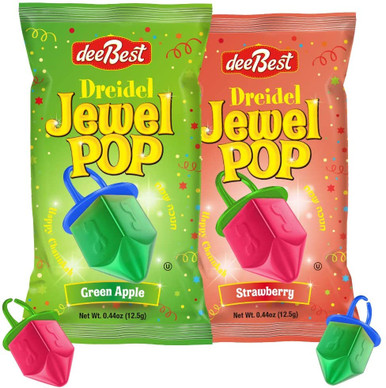 Dreidel Jewel Pop Ring Süßigkeiten, koschere Chanukka, grüne Apfel- und Erdbeeraromen, 18 Stück