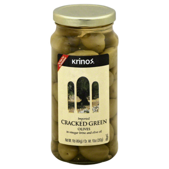 Krinos – Gebrochene grüne Oliven, 16 Oz – 6er Packung
