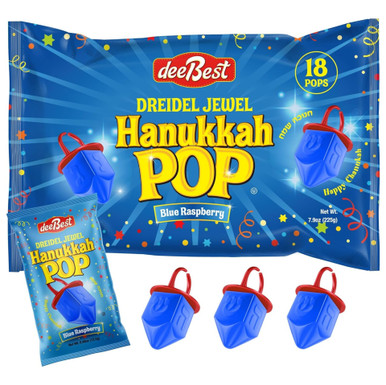 Dreidel Jewel Pop Chanukkah Blau Himbeer Ringförmige Lutscher, koschere Süßigkeiten, individuelle gewickelte Urlaubsleckereien, 18 Stück