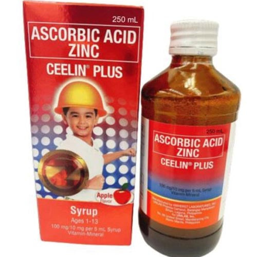 Ceelin Plus – Ascorbinsäure Zink – Vitamin für das Alter von 1 – 13 Jahren – 250 ML groß – Apfel Geschmack (Rot)