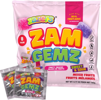 Zazers Zam Gemz süß & sauer Gemischte Früchte Süßigkeiten, koscher für Passah, 8 Stück