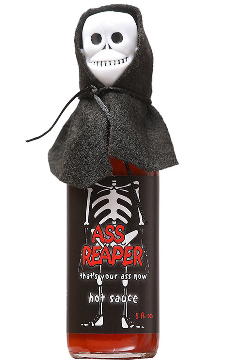 Ass Reaper Chilisauce mit Totenkopf Kappe und Cape, 5oz
