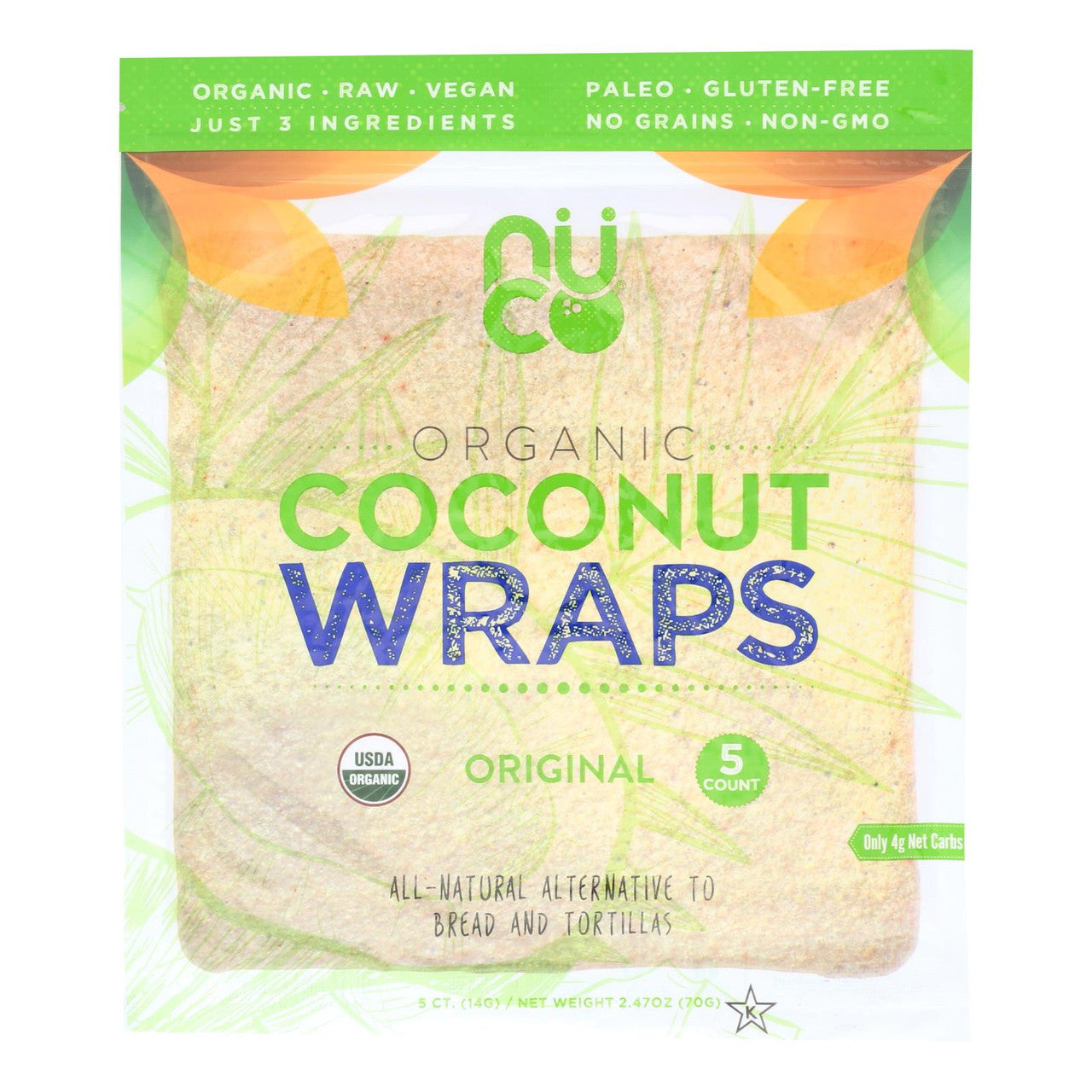Nuco – Wraps Kokosnuss Kurkuma Bio 2.47 OZ – Packung mit 12 Stück
