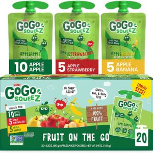 GoGo squeeZ Fruit on the Go Variety Pack, Apfelapfel, Apfelbanane & Apfelerdbeere, 3,2 Unzen (20 Beutel) – leckere Kinder-Äpfelauce Snacks, glutenfreie Snacks, Nuss & Molkerei kostenlos, vegan