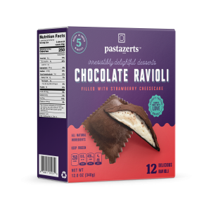 PastaZerts Schokolade Erdbeer-Käsekuchen Ravioli-Box - 1 Schachtel x 12 Stück