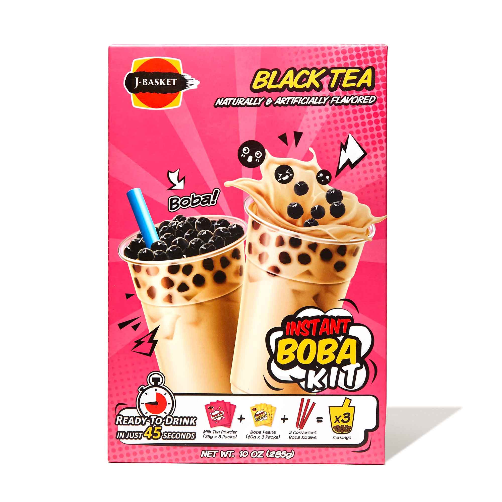 J-Basket Boba Bubble Tee Kit: Schwarzer Tee (3 Tassen)