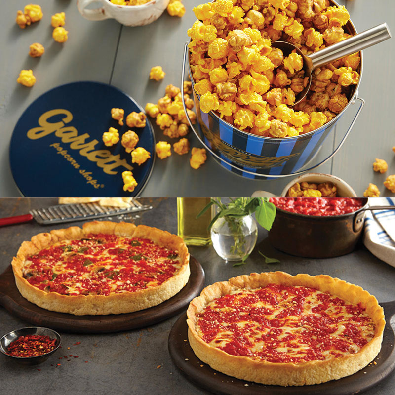 2 Garrett Popcorn Klassische Dosen & 2 Lou's Pizzas