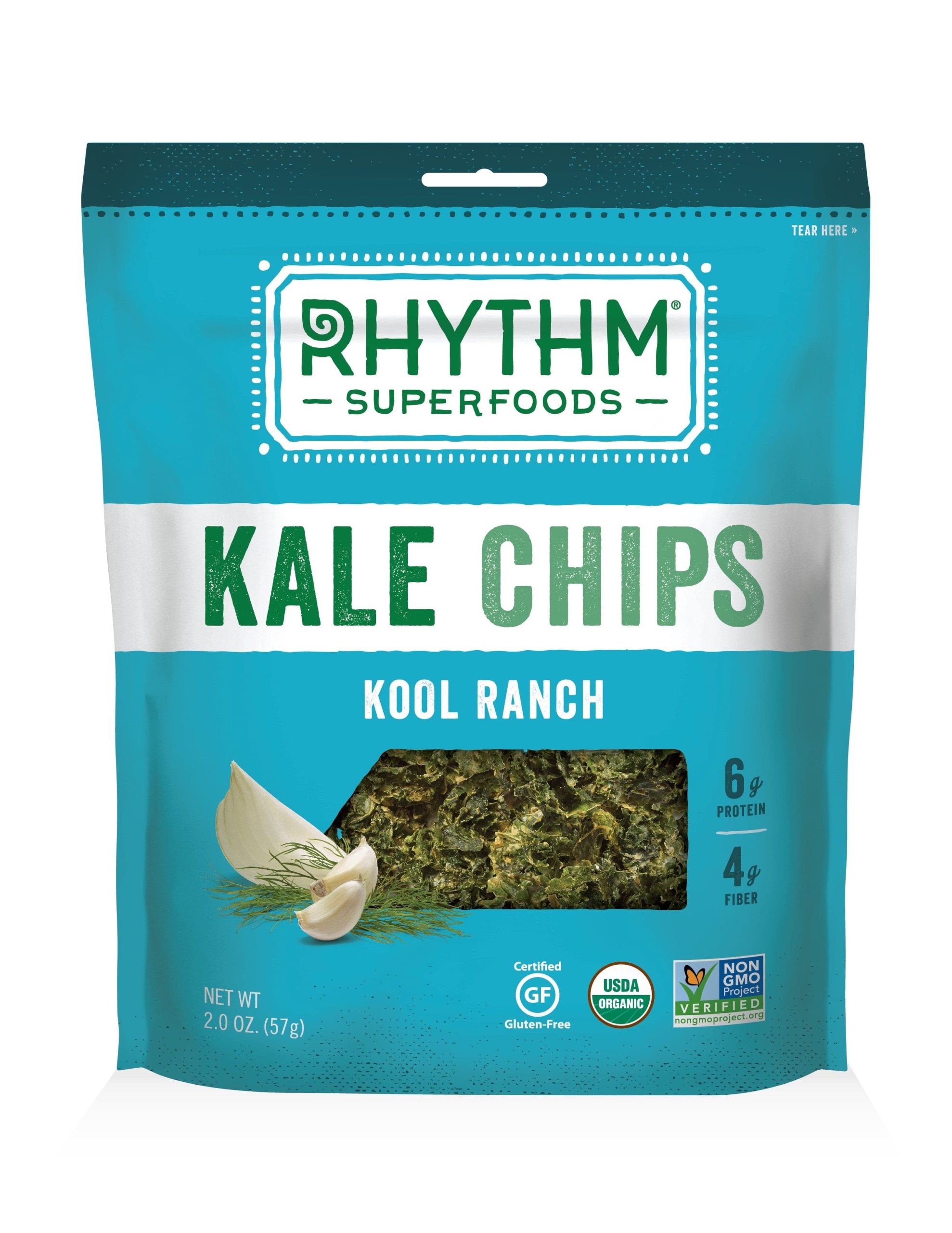 Rhythm Superfood Kale Chips Kool Ranch, 2 Unzen – Packung mit 12 Stück