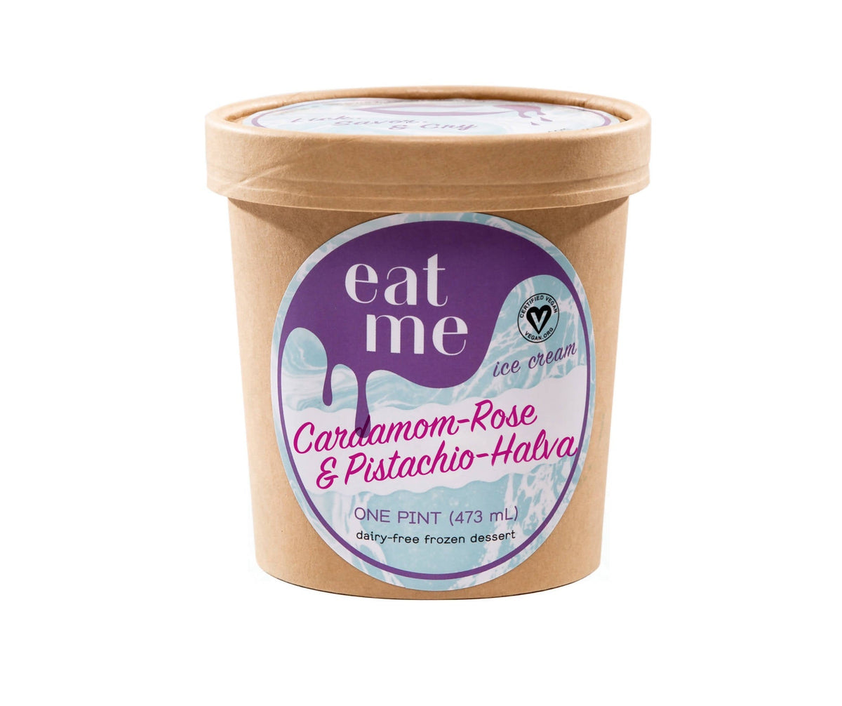 Kardamom, Rose + Pistazien Halva Vegan Eis Pint Container – 8 x 16 Unzen