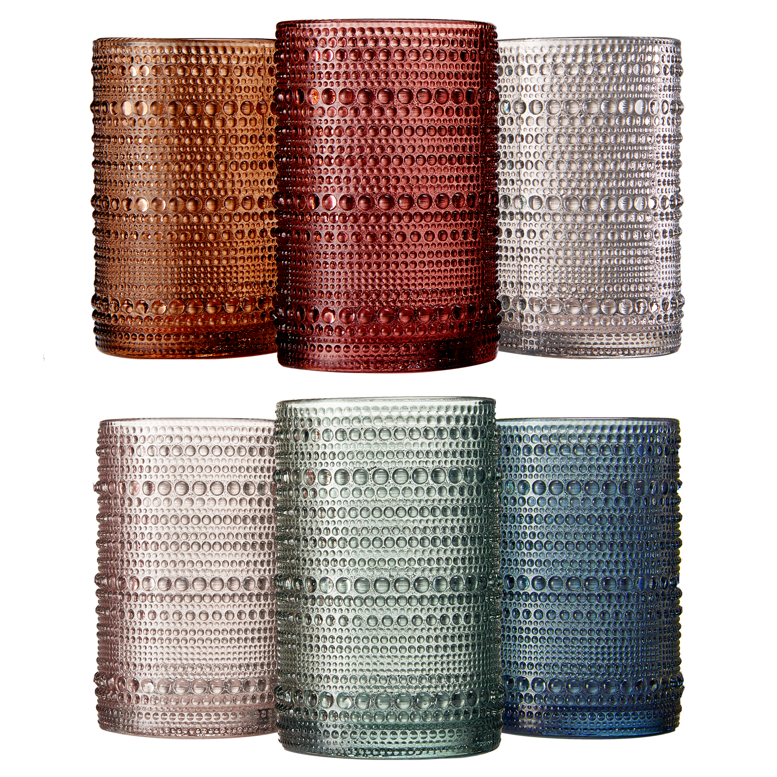 The Wine Savant Perlen Hobnail Highball Trinkgläser gedämpft Farbe