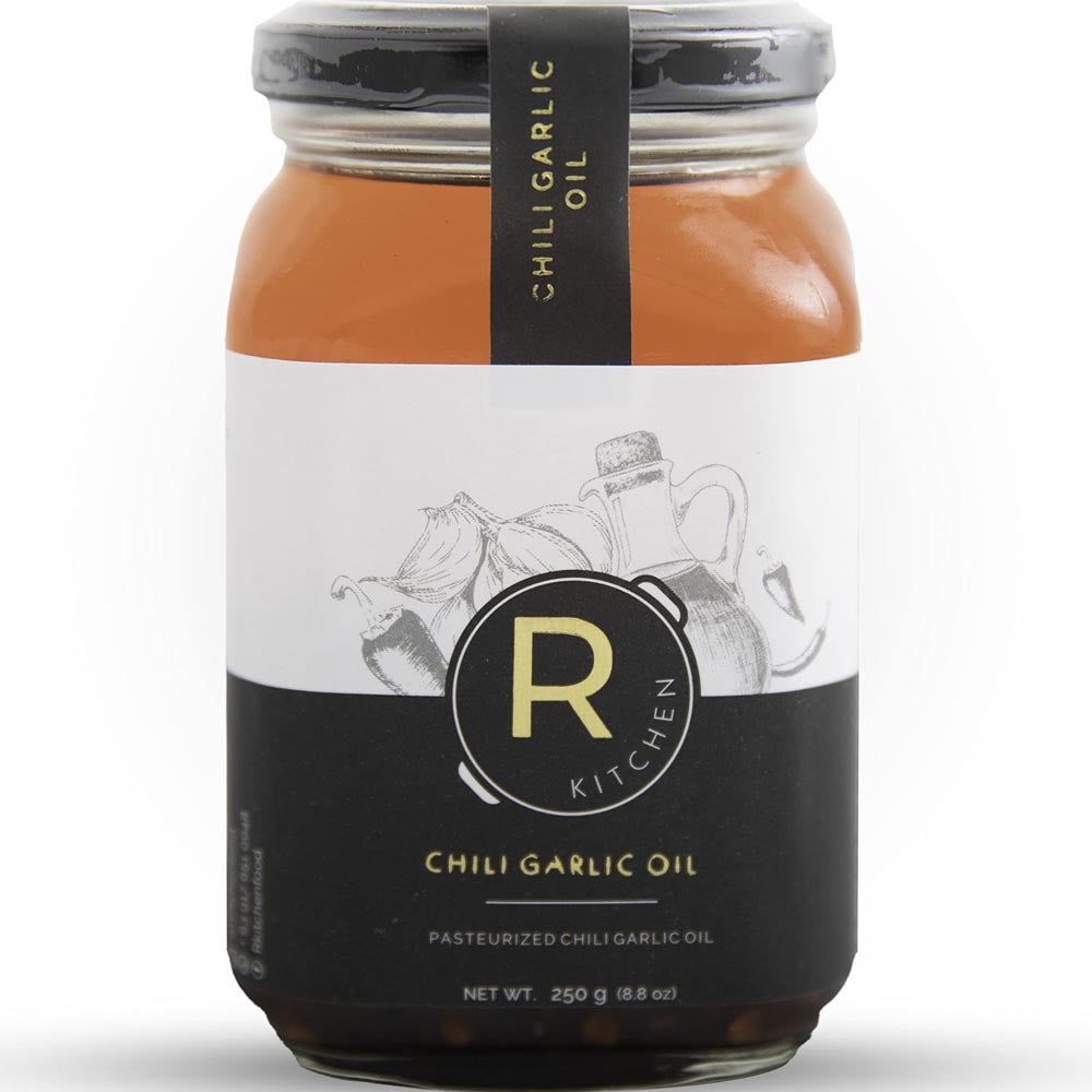R Küche – Chili Knoblauchöl – Pasteurisiertes Chili Knoblauchöl – 250 G