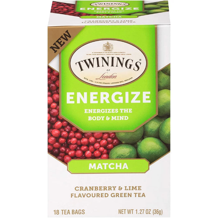 Twinings Energize Matcha Cranberry Limette Tee, 18 Beutel – Packung mit 6