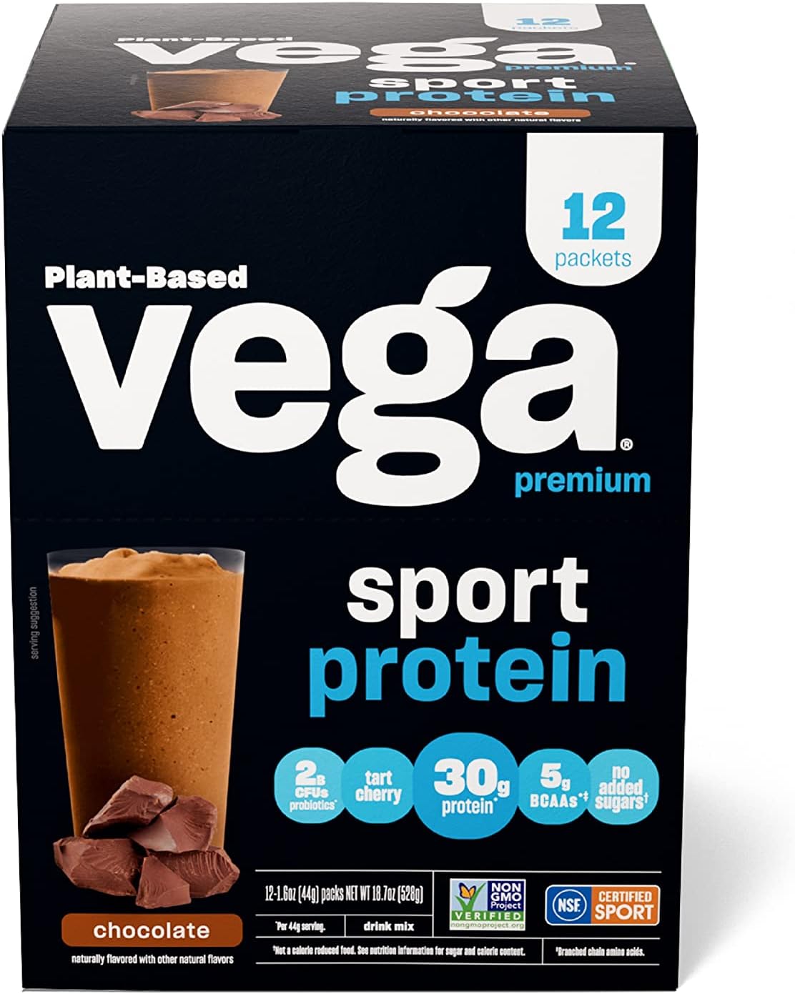 Vega Sport Protein Schokolade 1,6 Oz – Packung mit 12 Stück