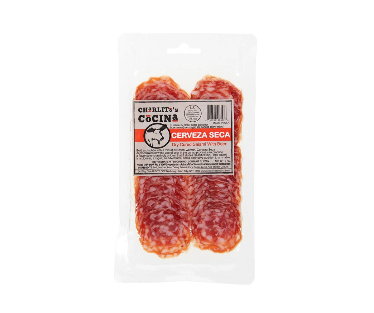 Charlito's Cocina Cerveza Seca – Trocken gehärtetes Bier Salamis (Presliced) – 15 x 3oz