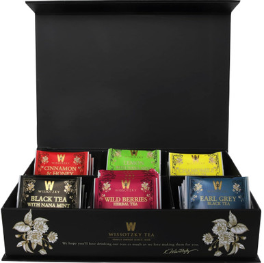 Wissotzky Tee Geschenkbox, 42 verschiedene schwarze & pflanzliche Teebeutel, 6 Geschmacksrichtungen