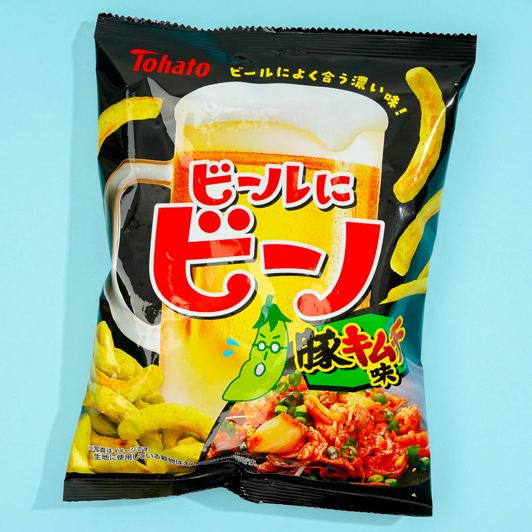 Tohato Bier und Beano Edamame Snacks – Schweinefleisch Kimchi